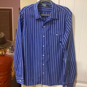 Polo royal blue striped dress shirt size L